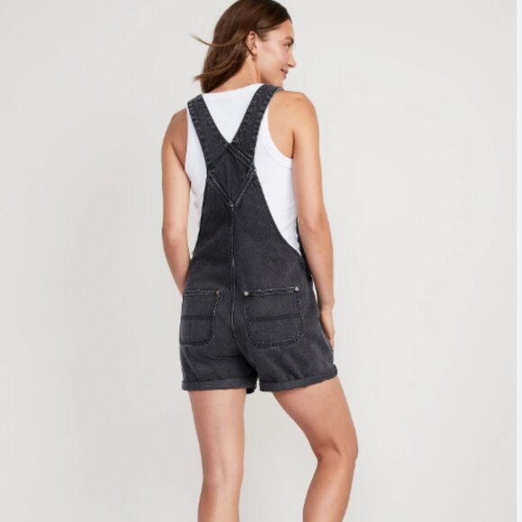 Old Navy Slouchy Straight Non-Stretch Jean Short Overalls - Picture 2 of 16